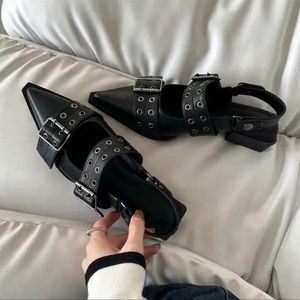 Ganni Flat Shoes Punk Metal Buckle Strap Casual BALLERINAS